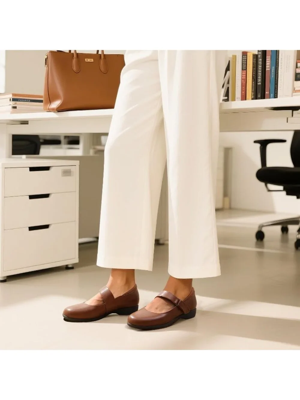 Dream Pairs Women's Brown Round Toe Adjustable Ankle Strap Mary Jane Flats